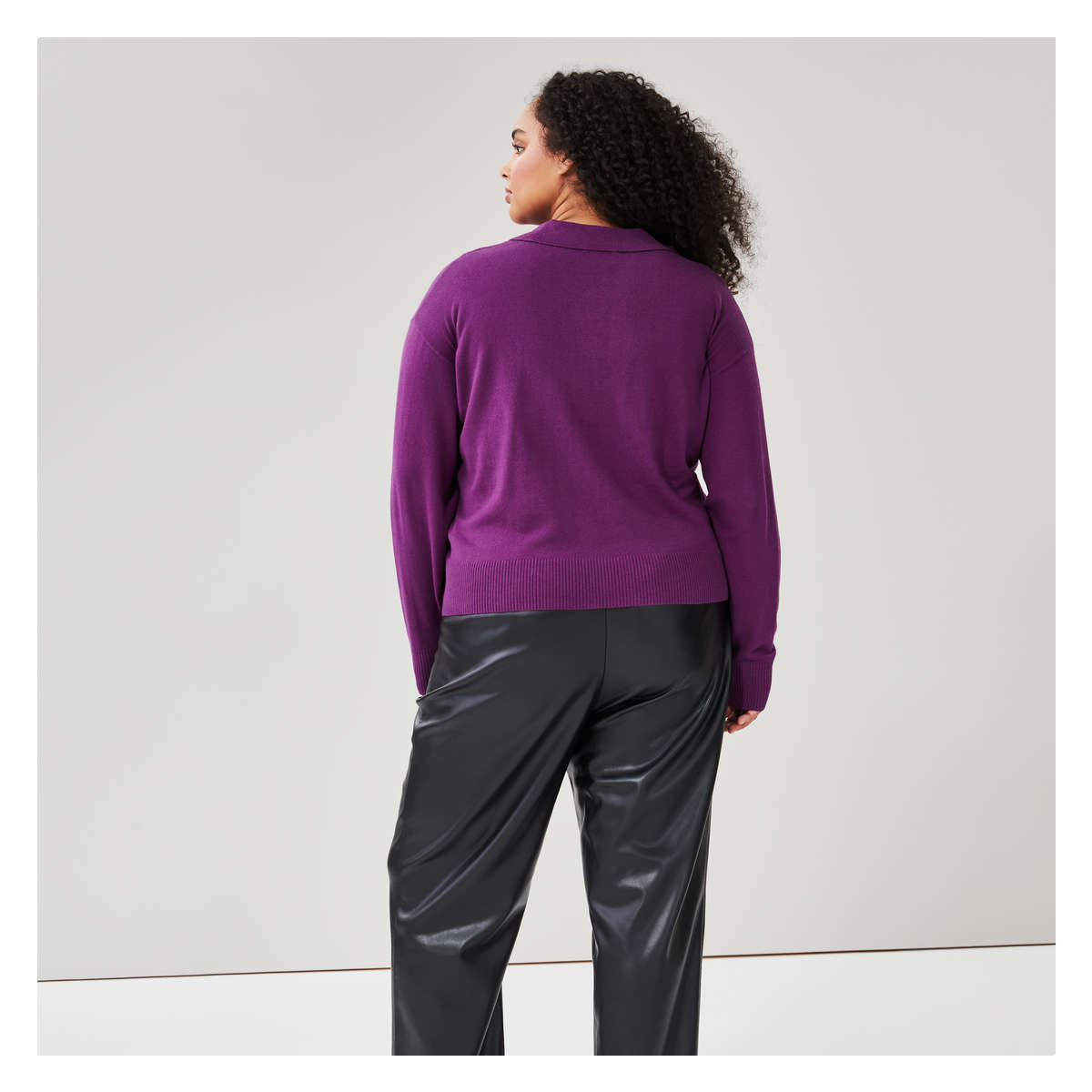 Women Cotton Cashmere Knit Polo Sweater in Dark Purple from Joe Fresh